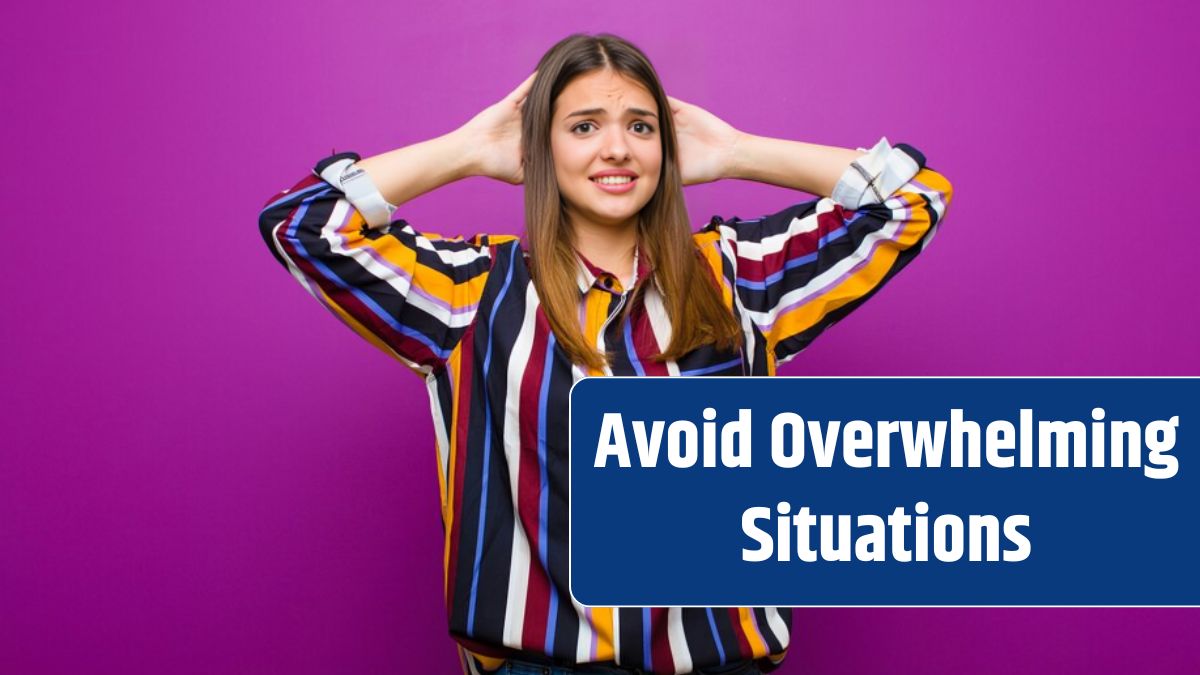 Young pretty woman feeling stressed, worried, anxious or scared, with hands on head, panicking at mistake against purple background.