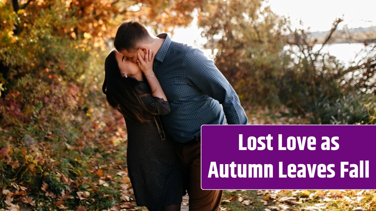 Young couple in love. A love story in the autumn forest park.