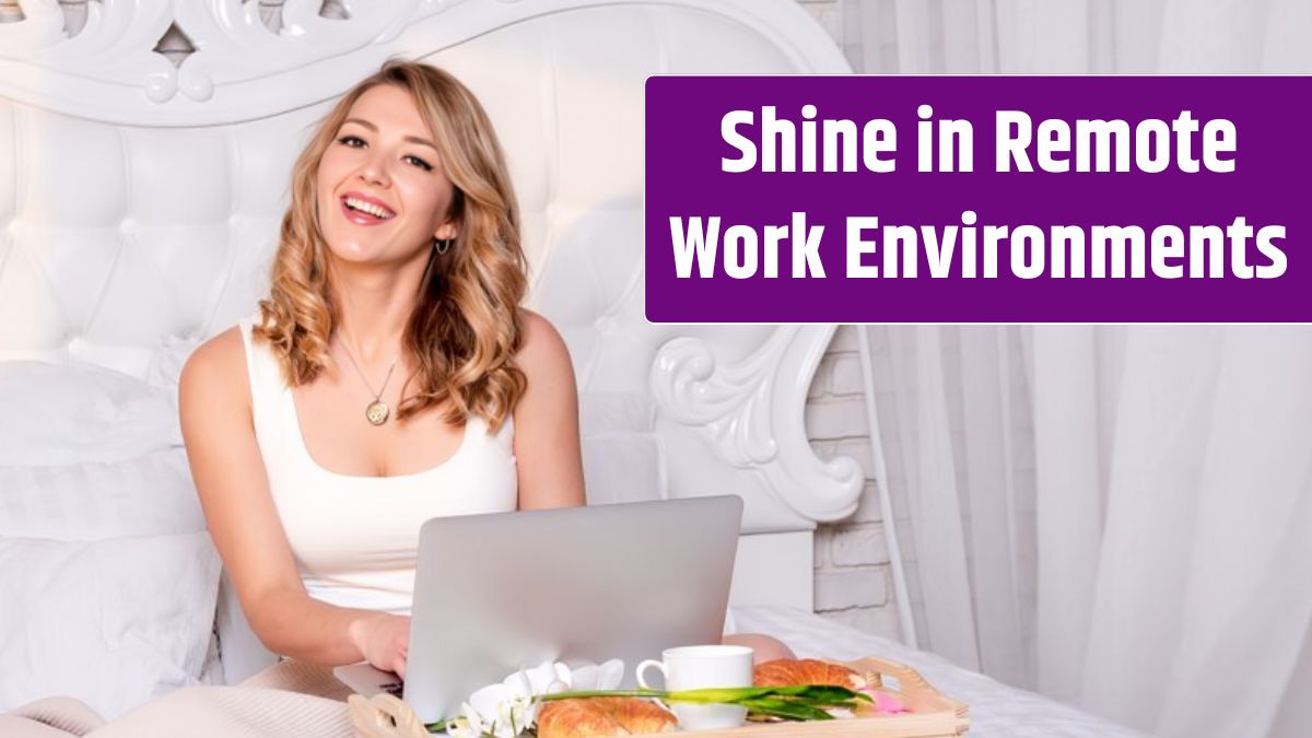 Young pretty blond woman sitting on bed with laptop having breakfast, freelancer or blogger at home.