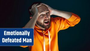 Close up portrait of crazy scared and shocked man isolated on dark background.